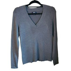 Maeve Anthropologie Women's Grey Ribbed Sweater Size Medium V-Neck Long Sleeve